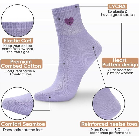 1 Corlap Women's Cotton Crew Socks  Fun Heart Ankle Athletic 5 Pairs Gift Box - Picture 3 of 8